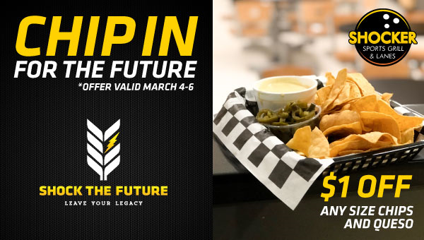 wsu_rsc's tweet photo. Head to the Shocker Sports Grill &amp; Lanes to vote for the Shock the Future referendum and you'll get $1 off chips and queso! https://t.co/05phKTGpCQ