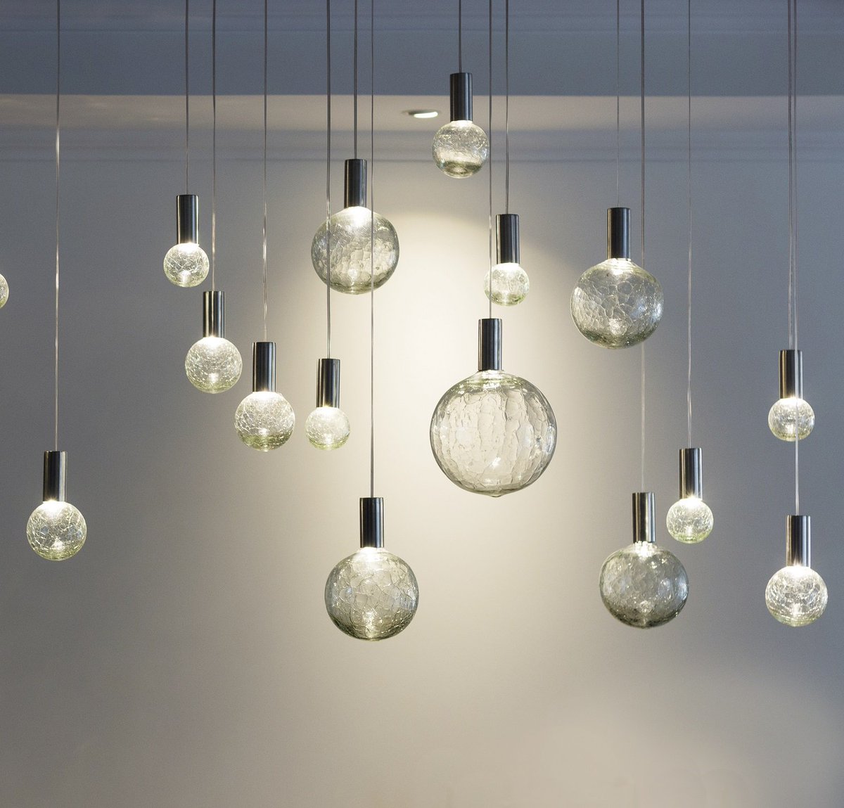 A new way of seeing light... the AQ'AB'AL collection of custom-made lighting focuses on the contrasts between light and shade and features hand-crafted blown glass. #interiordesign #lighting #lightingdesign