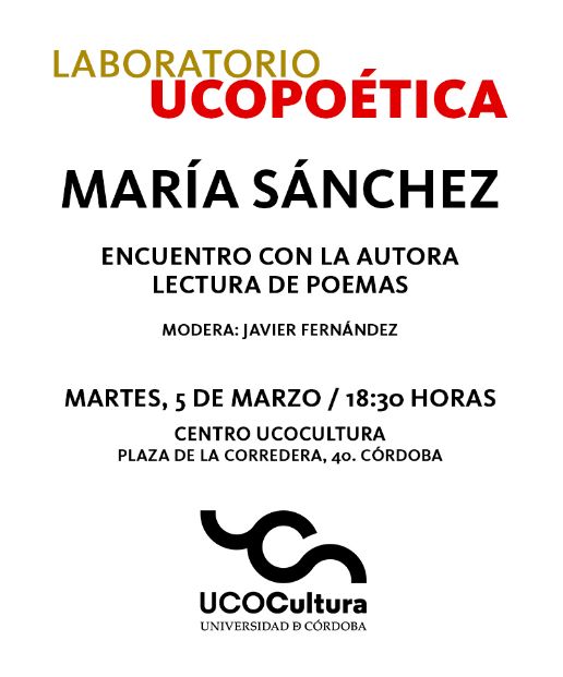 En un ratico, en #Córdoba, encuentro poético con María Sánchez en la nueva sede de <a href="/UCOCultura/">UCOCultura</a> en La Corredera. Si te pilla cerca, ¡déjate caer! 🤗