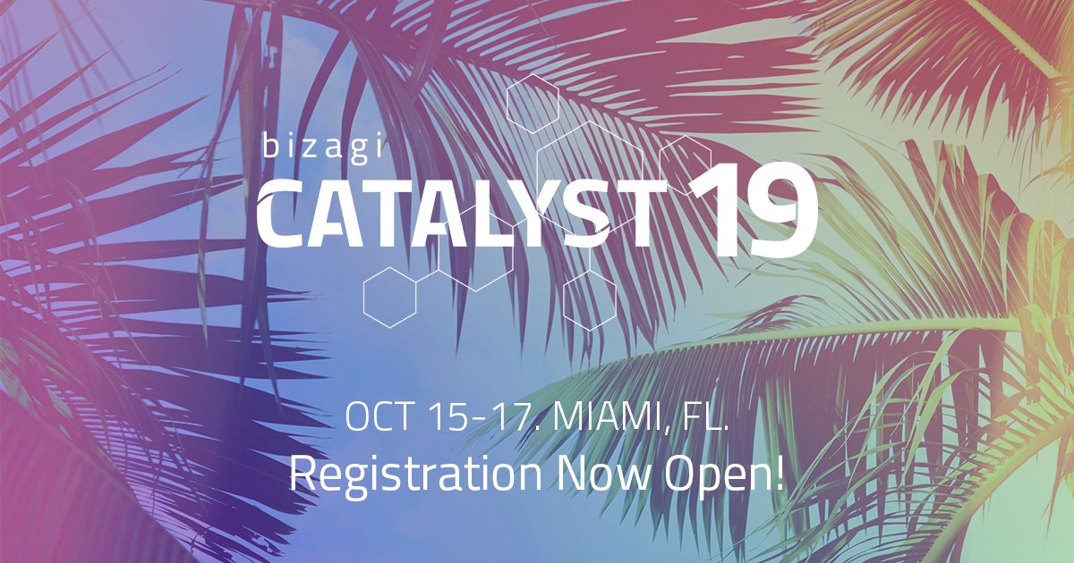 bizagi's tweet photo. [NEWS] Registration for Bizagi Catalyst 19 is now open! Join us for the most business oriented event for digital transformation and process automation leaders. Find out more → https://t.co/GyuS0wogqt #bizagicatalyst #digitaltransformation #processautomation https://t.co/jvrTw92p5b