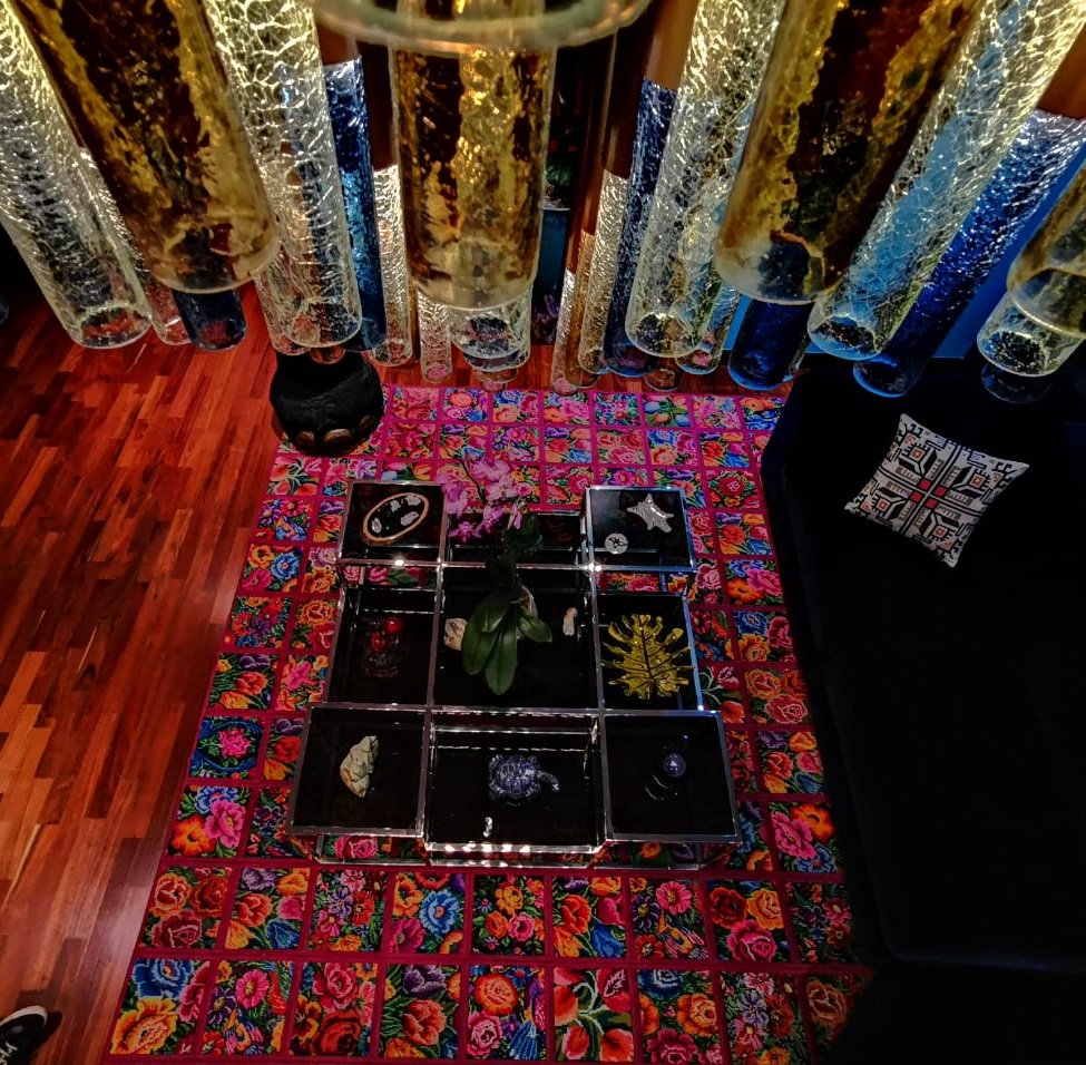 This vibrant rug from our B'atz collection makes a stunning focal point in a contemporary interior and is inspired by the intricate hand-embroidered ceremonial garments of the Mayan people #interiordesign #interiorinspiration #rugdesign