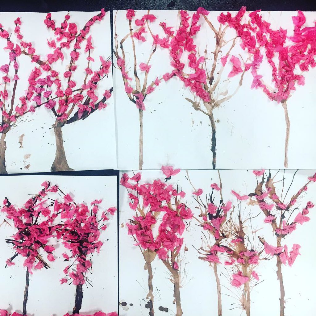 CbeARTstudio's tweet photo. 3rd grade LOVED trying a different technique of painting (through a straw) to create organic “branch blown” Cherry Blossom Trees. #elementaryart #strawblowing #cbeartstudio #risdace #risdartmatters #elementaryarteducation #cherryblossoms #strawpainting https://t.co/LIdtJgplbg