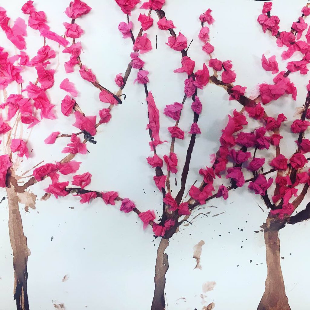 CbeARTstudio's tweet photo. 3rd grade LOVED trying a different technique of painting (through a straw) to create organic “branch blown” Cherry Blossom Trees. #elementaryart #strawblowing #cbeartstudio #risdace #risdartmatters #elementaryarteducation #cherryblossoms #strawpainting https://t.co/LIdtJgplbg
