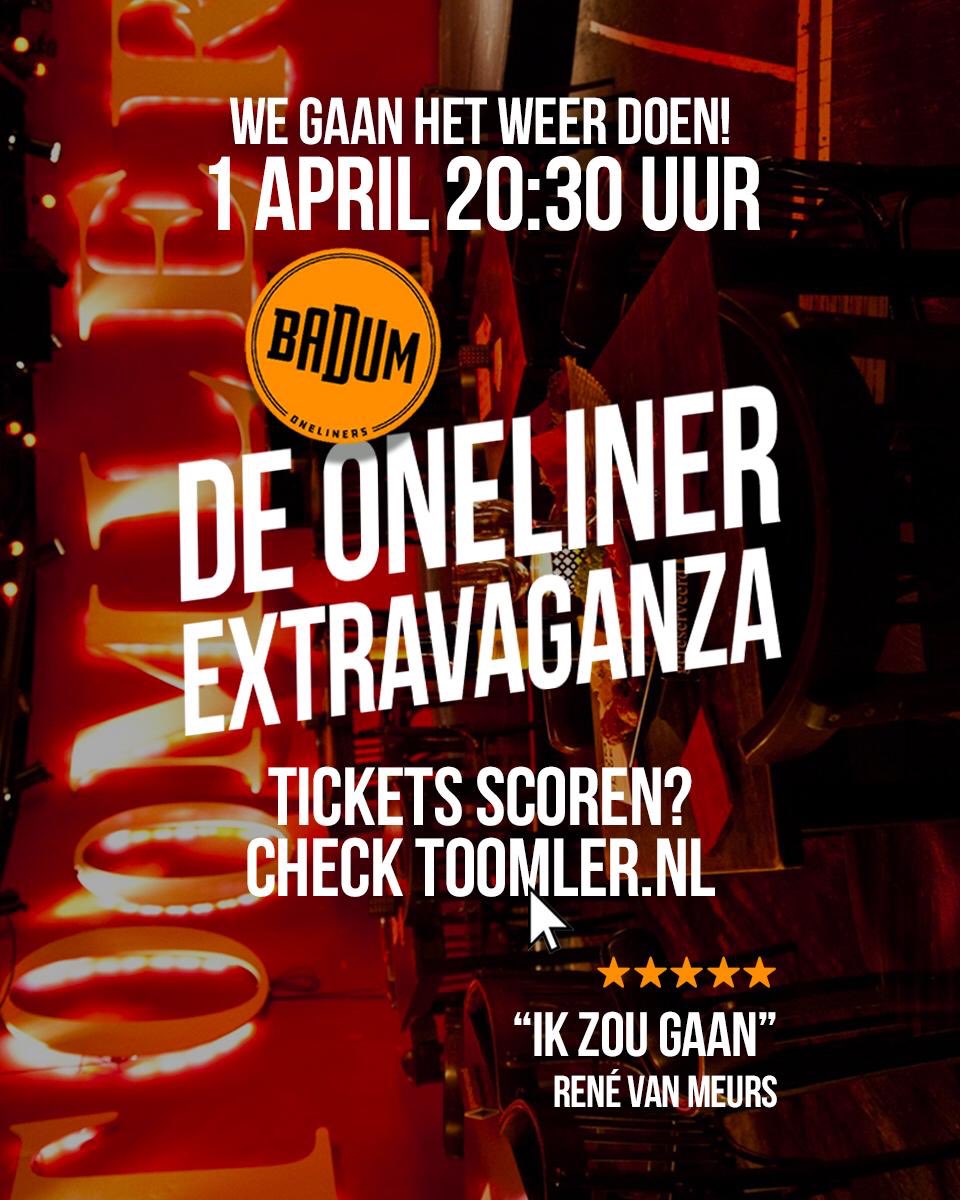 JOR_ID's tweet photo. 1 april 2019 | 20:30 uur.
Locatie: @clubToomler 
De boys van @Badum_official 🙋🏼‍♂️

• Oneliner Extravaganza •

*tickets nu verkrijgbaar!* https://t.co/mbbTFTqOrA