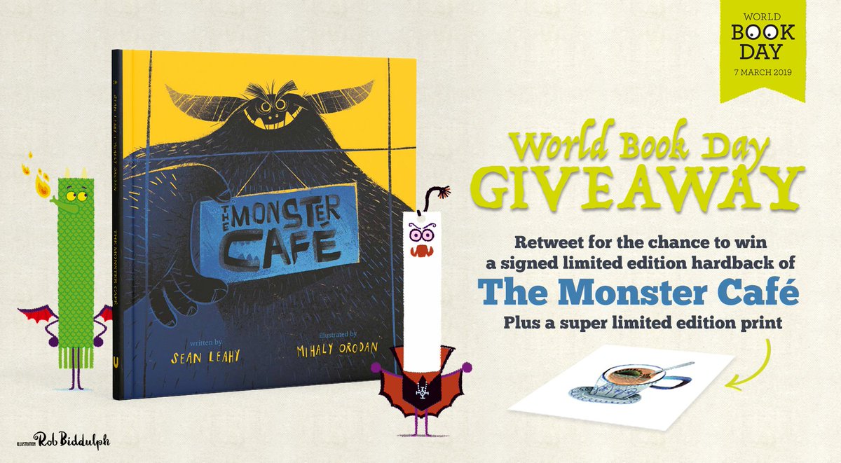 **FREE STUFF TIME!**

To celebrate #WorldBookDay, I'm giving away a signed, limited edition hardback version of The Monster Café. The winner will also get a special print of one of the illustrations from the book. 

Just RT to enter the draw.
Winner picked on Thursday afternoon.