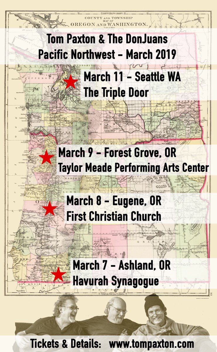Friends &amp; clients <a href="/TomPaxtonMusic/">Tom Paxton</a> &amp; <a href="/TheDonJuans/">The DonJuans</a> are headed to the #PacificNorthwest this week! Come on out! Info and ticket at: tompaxton.com/tour #tompaxton #tour #folkmusic #oregon #washington