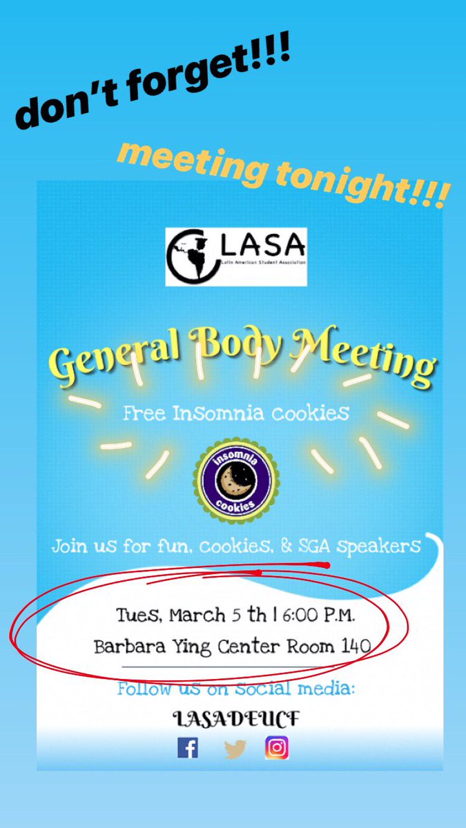 LASAdeUCF's tweet photo. who’s coming to the meeting tonight!!? https://t.co/W0Td9VJ8XH