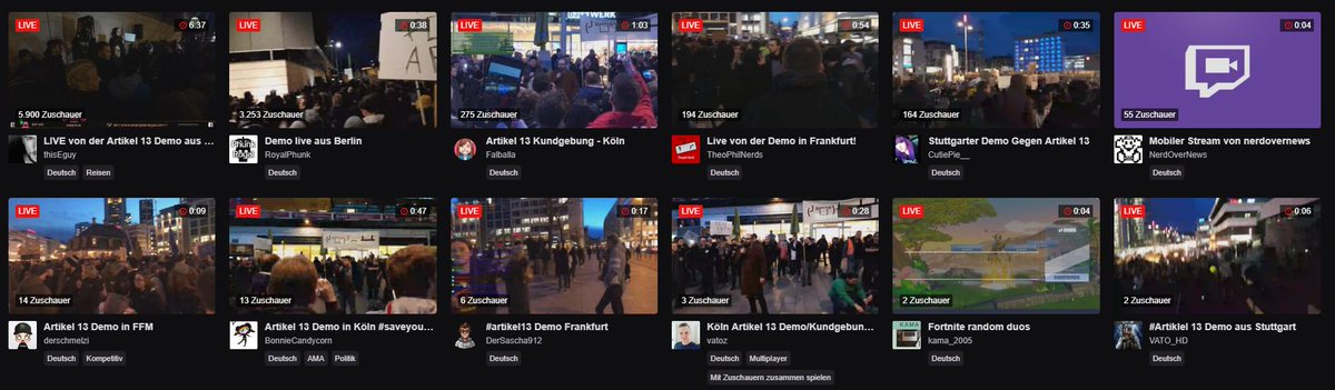 electrinchen's tweet photo. Zu den ganzen SPONTANEN Demos kommen auch die ganzen Streams und Viewer, die gerade zuschauen! (und das ist nur die Kategorie Travel&amp;Outdoors auf Twitch) Und noch mal auch von mir der Hinweis: bleibt auch als Viewer sachlich! Beleidigungen helfen niemand! https://t.co/xQi4LAMMIz