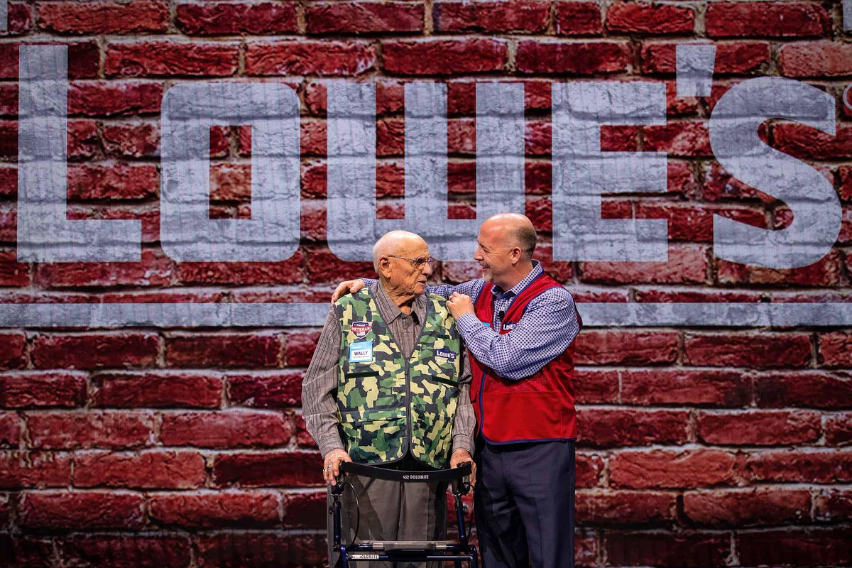 LowesCareers's tweet photo. Lowe's is proud to honor 10-year Lowe's associate and #WWIIVeteran Delmar Wallace, aka "Wally," by giving him our company's first veteran vest. We salute you and all veterans! Learn more about Wally's story here:https://t.co/qp02mpPSAK https://t.co/GomZG1wyrr