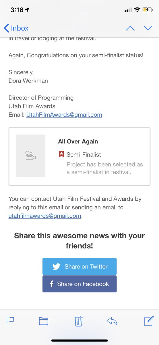 Found out “All Over Again” has been #selected #semifinalist for #Utah #FilmFestival and #Awards!!! Thank you for continued #support!!!

#indiefilm #workthatmatters #filmmaker #passion #creator #shortfilm #inspirationalfilm #NeverGiveUp #perceiver