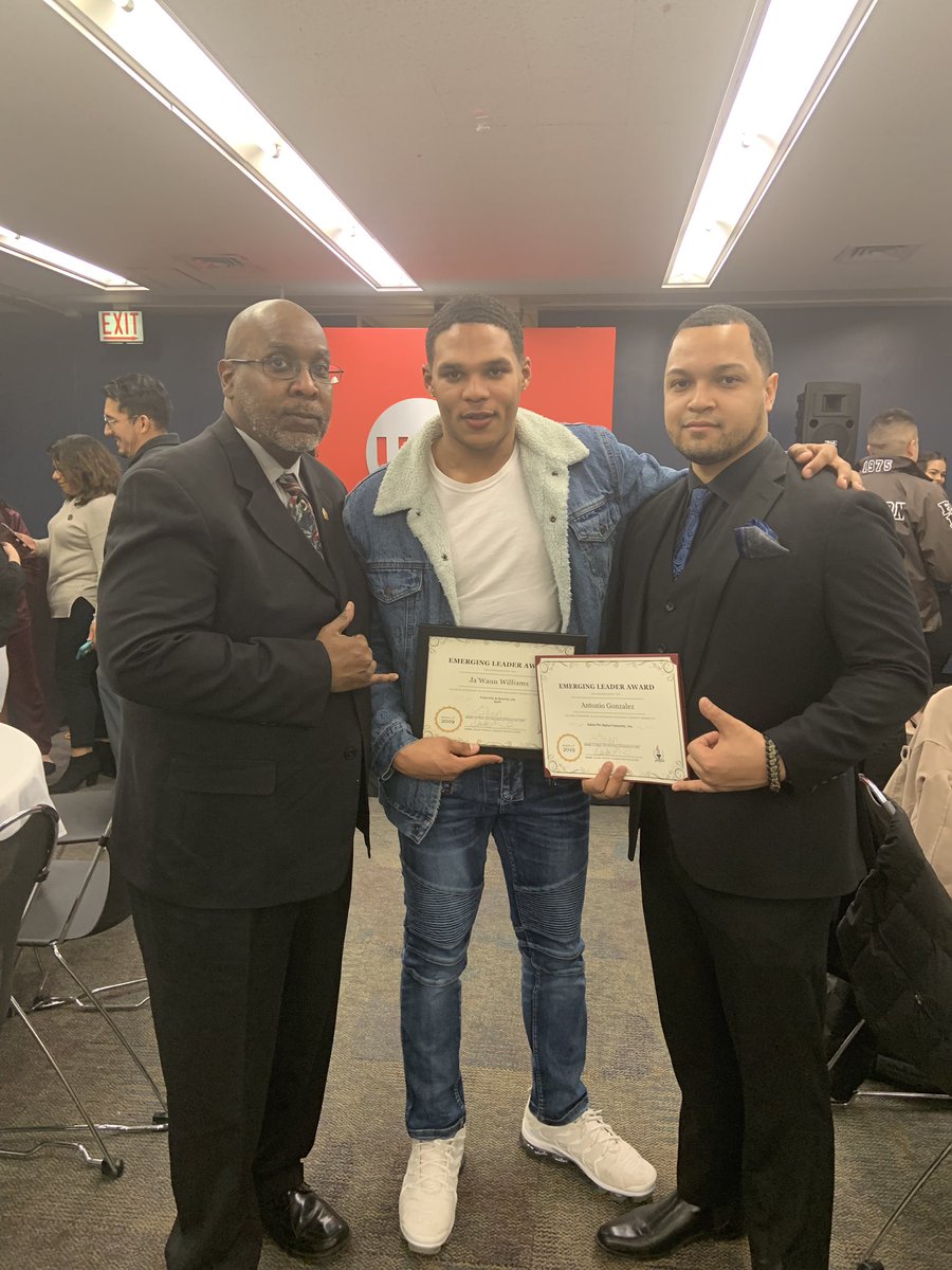 Theta1910's tweet photo. We would like to congratulate a couple of our brothers on their most recent accomplishments! Brothers Chuck Smoot and Antonio Gonzalez were inducted into UICโs Order of Omega Greek Honor Society while Brother JaโWaun Williams both also won an emerging leader awards. #ThisIsTheta https://t.co/nb5wM7d3TC