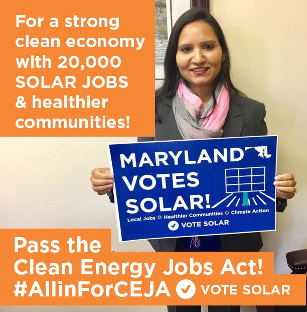 votesolar's tweet image. It's time for #MDLeg to pass the #CleanEnergyJobsAct! For a clean energy economy with thousands of solar &amp;amp; wind jobs, healthier communities &amp;amp; climate action ☀️ Maryland votes solar, and we're #AllinForCEJA #MDGA19 @CCANActionFund