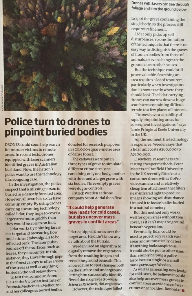 CUAVAcademy's tweet photo. An interesting article in @newscientist this week discussing the use of #drones to help with murder cases and war crimes. Drone's aren't just for fun!🔍 #InnovativeTech #Dronestagram #DroneFilming #AerialLidar #DroneResearch #DroneTraining https://t.co/QIhxqVLRfs