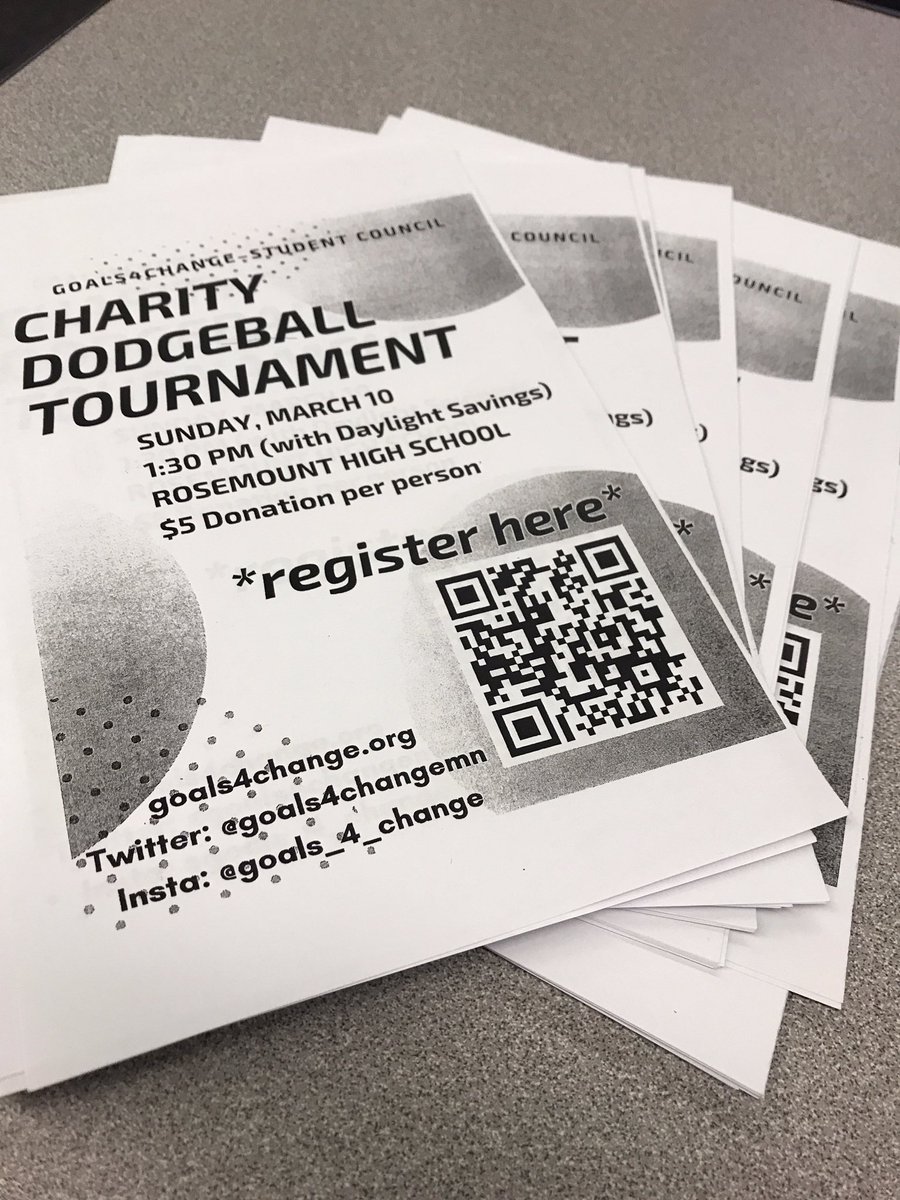 Goals4ChangeMN's tweet photo. Need service hours? Want to give back? Want to play dodgeball? We’re comin’ around lunch this week to help you register for the dodgeball tournament THIS SUNDAY! Register alone or as a team! Register by scanning the QR code! https://t.co/lqo3rEiekY