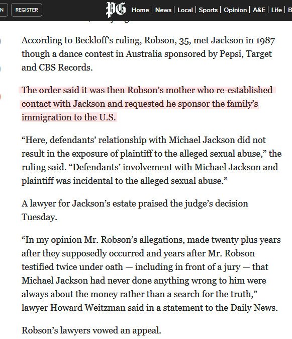 When was the Robson fam not in contact w/ #michaeljackson? This is why timelines/dates are important.Report: "The order said it was then Robson’s mother who re-established contact with Jackson and requested he sponsor the family’s immigration to the U.S" #leavingneverland