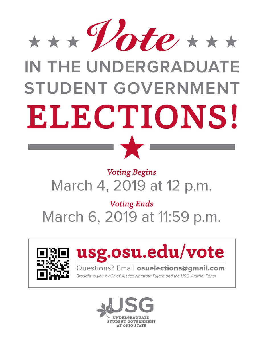 Friendly reminder that <a href="/usgosu/">Ohio State USG</a> voting is happening now through tomorrow! Vote today at usg.osu.edu/vote