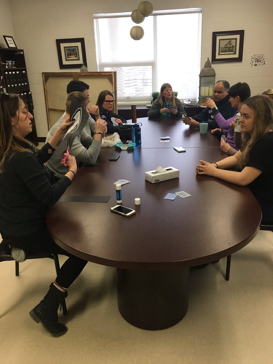 Mrs_Domingos's tweet photo. Inspired by discussions at @EdCamp905, a little “non competitive” card playing at lunch because staff wellness is important! 🃏Thank you @MsZabukovec for organizing this fun event! https://t.co/xpPuIA46xu