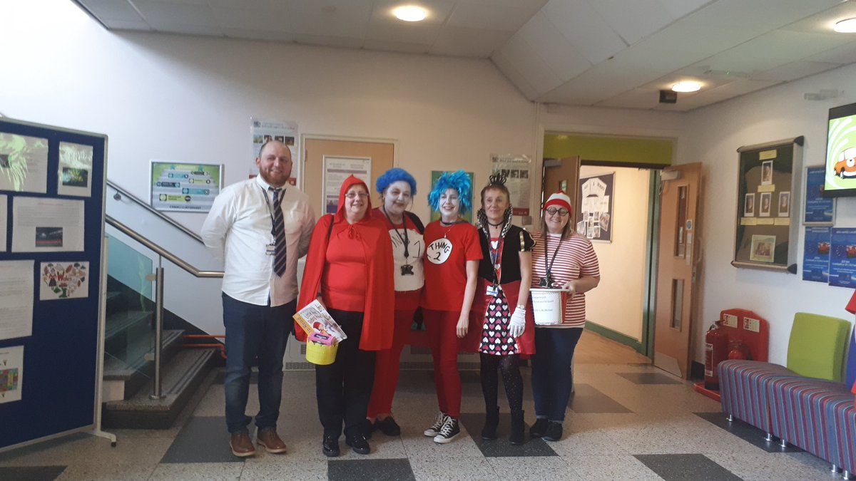 CareChildcare's tweet photo. @ColegyCymoedd a little early due to a CPD day later in the week but Rhondda Childcare and care celebrated World Book Day today. There were also games and a children's author quiz. Everyone looked amazing. Raising money for McMillan. 
#colegycymoedd https://t.co/8P0YmsuC87