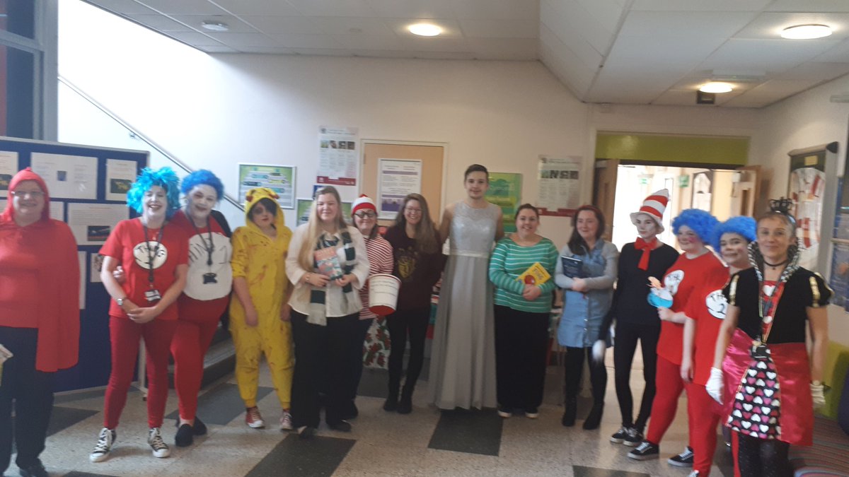 CareChildcare's tweet photo. @ColegyCymoedd a little early due to a CPD day later in the week but Rhondda Childcare and care celebrated World Book Day today. There were also games and a children's author quiz. Everyone looked amazing. Raising money for McMillan. 
#colegycymoedd https://t.co/8P0YmsuC87