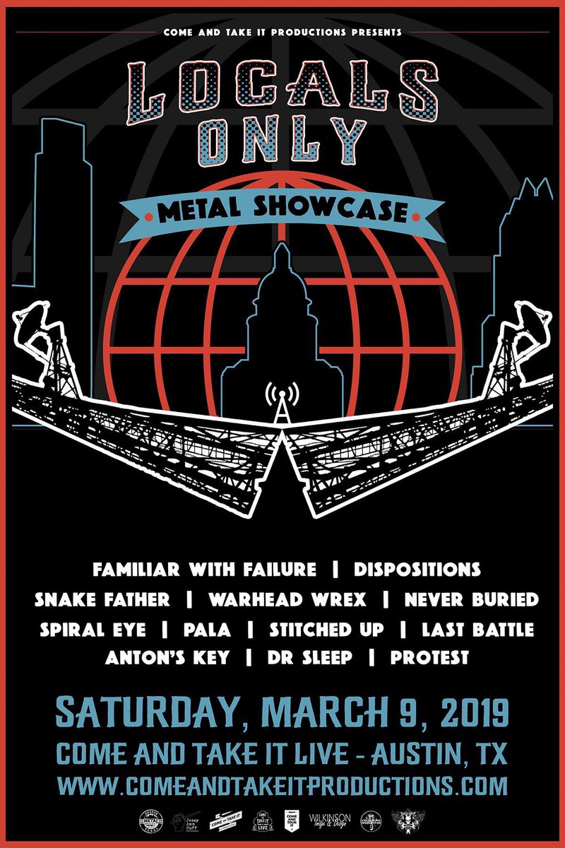 fwftx's tweet photo. ❗️UPDATE ❗️
The lineup for this Saturday’s Locals Only Metal Showcase has a slight change. #DrSleep and @PROTESTMETAL will be joining @dispositionstx, #SnakeFather, #WarheadWrex, @neverburied, #SpiralEye, #Pala, #StitchedUp, @RealLastBattle, @AntonsKeyBand and us at @catilive! https://t.co/FZUAEKNSK4