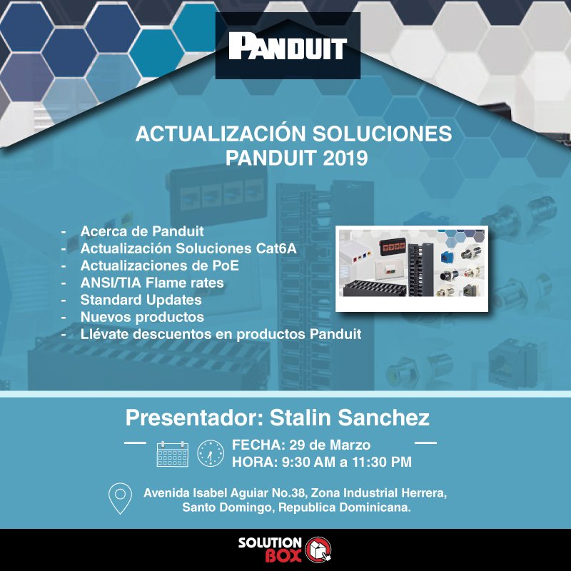 BoxDominicana's tweet photo. Registrate para la #capacitación actualización soluciones #Panduit 2019 y obtén descuentos especiales en sobre el inventario local de la línea #Netkey y #Pannet #Cableadoestructurado @PanduitLATAM
➡️ https://t.co/aODAWAXtXy https://t.co/VaNFMMjdcY