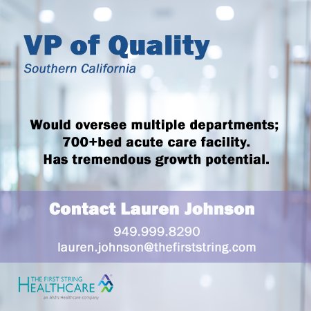 TheFirst_String's tweet image. Looking for a VP of Quality for a facility in Southern California. Apply today tinyurl.com/y2vskl92  #nursejobs #thefirststring #nurserecruitment #nurselife #californianursejobs #vpqualityjobs #nurseleader #losangelesjobs