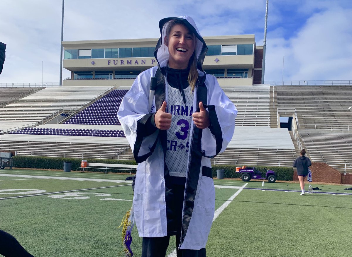 FUWlax's tweet image. “I’d like to thank my mom and dad, and my cat-like reflexes for this win today.”

Senior captain Abby Shields takes home the Furman’s Finest robe!