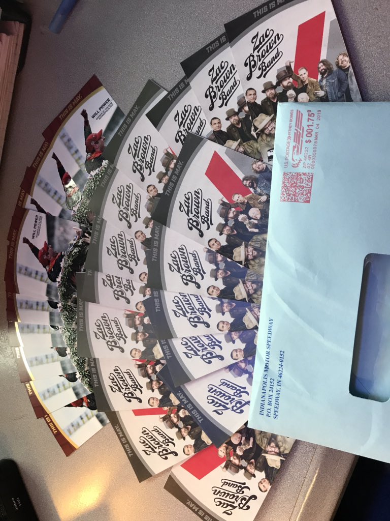 chzzmann's tweet photo. @IMS @zacbrownband the #blueenvelope has arrived!! #IsItMayYet https://t.co/xvFOzkXhy3