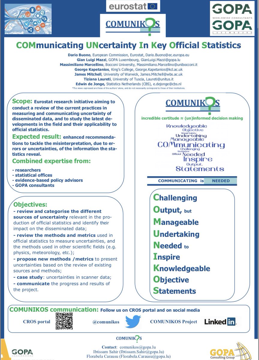 Ibtissam_1's tweet photo. @comunikos will be present at the @NTTS2019 join us to discuss COmmunication of UNcertainty In Key Official Statistics https://t.co/A44f8BqyaG