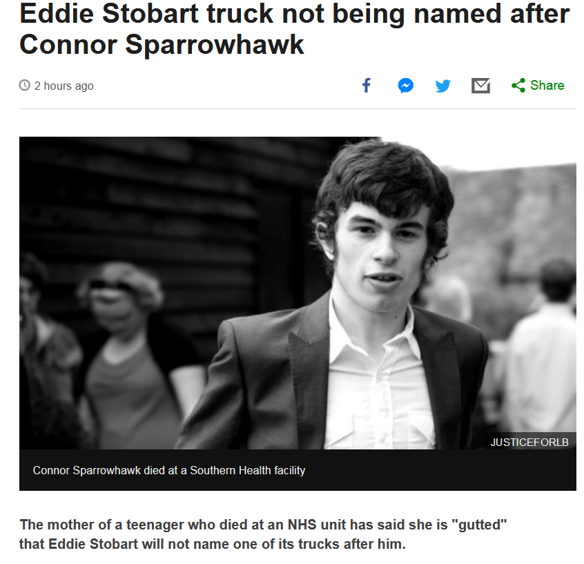 UnpaidcarerRab's tweet photo. #ConnorSparrowhawk https://t.co/22pWJAHtAb Connor Sparrowhawk had epilepsy & drowned in a bath after a seizure Campaigners appealed to Eddie to name a truck after him as the 18-yr old loved the company & collected memorabilia.
Company said it only gave its trucks female names https://t.co/xzPr89bQ46