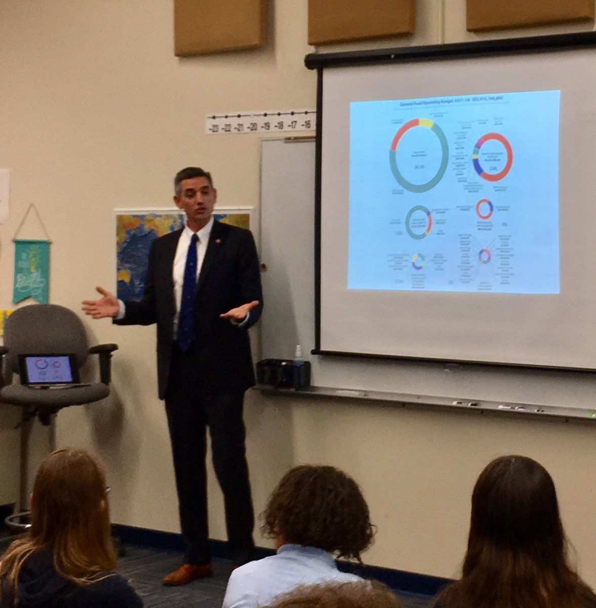 CGreeneCDS's tweet photo. NC state representative Brian Turner (116th district) explains the branches of state government and legislative process to the 6th grade class. @carolinaday #cdslearns @edephouseCDS https://t.co/i3RFRta9OG