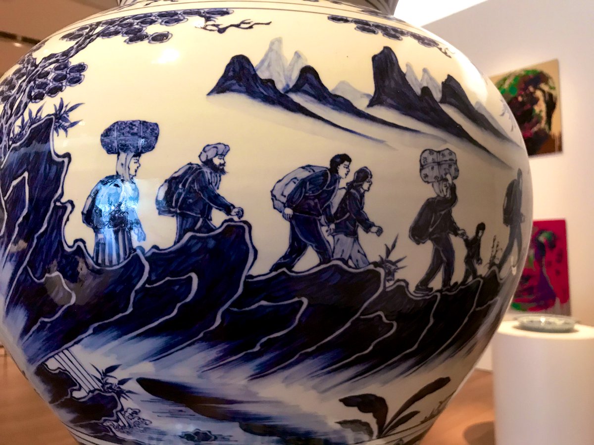 davidgauntlett's tweet photo. Ai Weiwei’s porcelain vases with scenes from the refugee crisis are very powerful #AiWeiweiUnbroken #YourCreativeSelf https://t.co/rAQ1GTUeCg