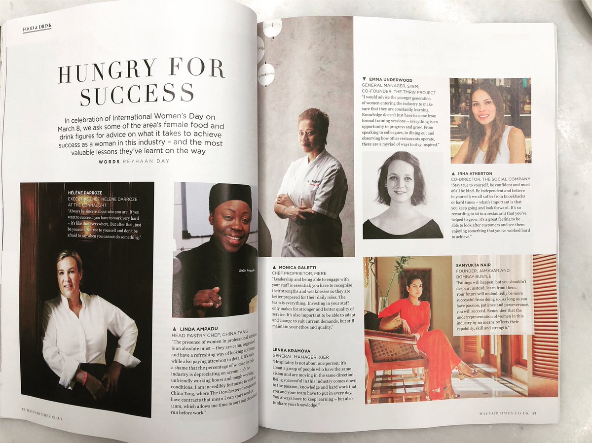StemRestaurant's tweet photo. Ahead of #InternationalWomensDay2019 thank you @MayfairTimes for featuring our GM @eju86 in an article about women in the industry https://t.co/fBQdKBEJX4