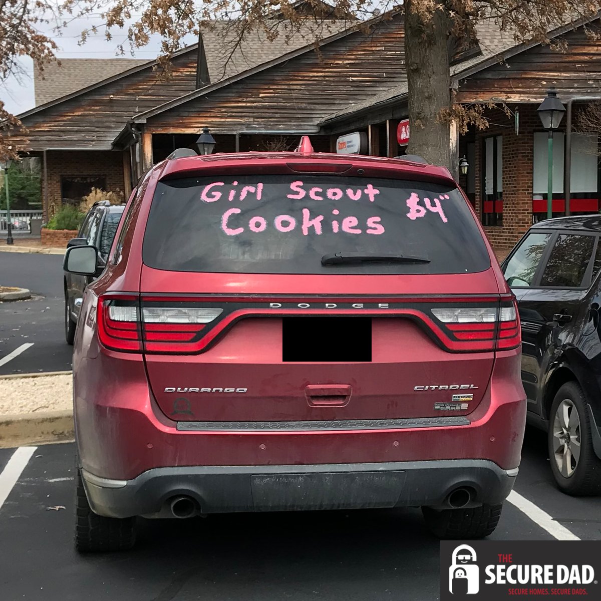 thesecuredad's tweet photo. Thinking like a bad guy, it would be safe to assume there's extra cash in this vehicle. This increases the chances of a break in or worse, lying in wait for the driver to return. Adopt a secure mindset. https://t.co/ah2ujGF68x #girlscoutcookies #securedad https://t.co/HoZueNAiFd