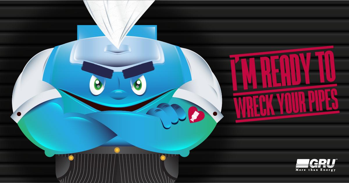 Meet Wreck-It Wipes, notorious member of the #Unflushables! His label says he’s “flushable” but he’s scheming to damage your pipes and cause a back-up. Just because he can be flushed, doesn’t mean he should be!#3Ps #flushablewipes