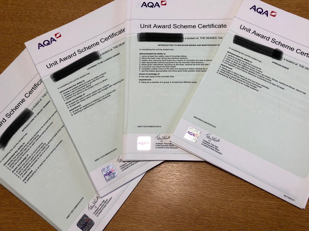 DeanesSchool's tweet photo. Our first batch of certificates for our Challenger lessons have arrived. 

We are very pleased that our students’ character development is now being acknowledged by ⁦@AQA⁩ Unit Awards. #iMatter

#CMATWay #character #recognition https://t.co/iWt0B7SMVo
