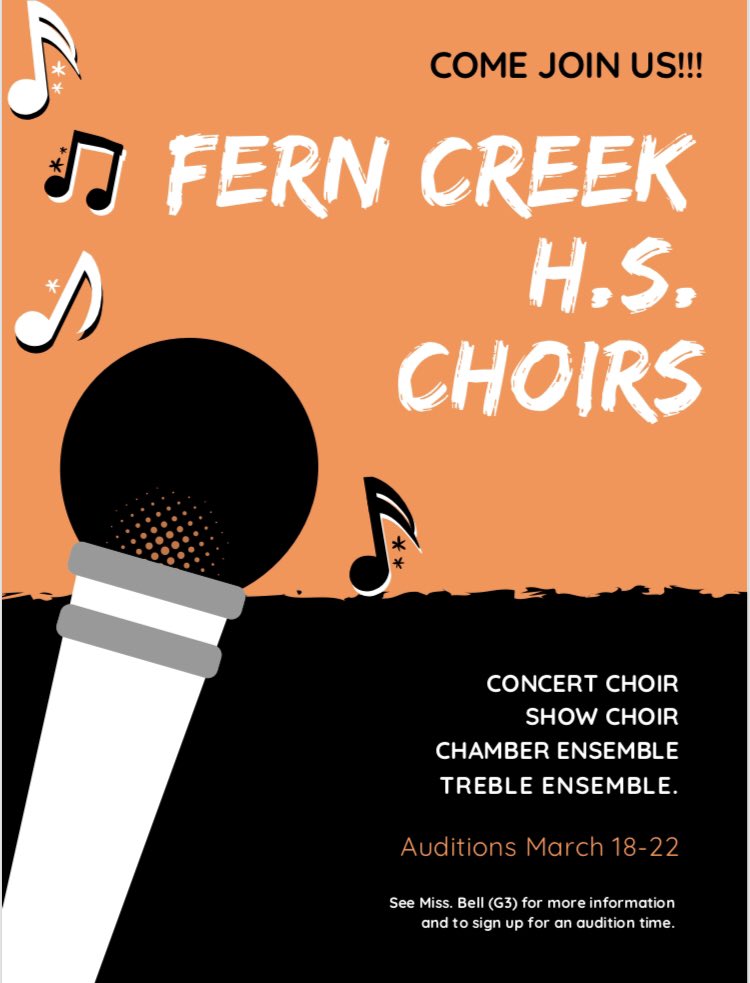 CollegeCoNext's tweet photo. @FernCreekHigh students interested in Choir for next year! Check out the flyer for auditions! @fchsclassof2021 @fchs_2020 @FCHS_22 https://t.co/lvlodYDWmX