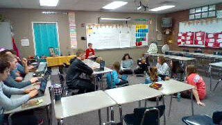 MrsCoady's tweet photo. Freakishly good discussion in Socratic Seminar for Frankenstein. Students bring 5 questions to class: open-ended, theme, time period, author, &amp; Thomas C. Foster. Observation group does backchannel in @padlet. #frankislit #intro2lit #2legit2quit #engchat #edtechchat @NHS_Titans https://t.co/lo9hSnz6hm