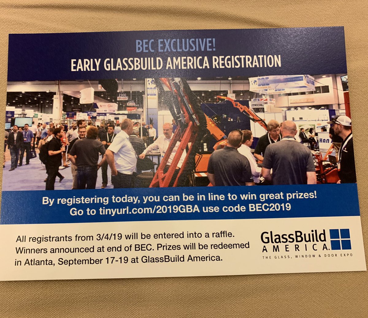 We have winners of our #BEC2019 “Early Registration” for #GlassBuild contest are:
Reese Kuhlman of Anchor-Ventana
Joseph Marshall of Midway Glass &amp; Metal
Denny Nelson of St. Germain’s Glass
CONGRATS to all. See you in September at the show!!