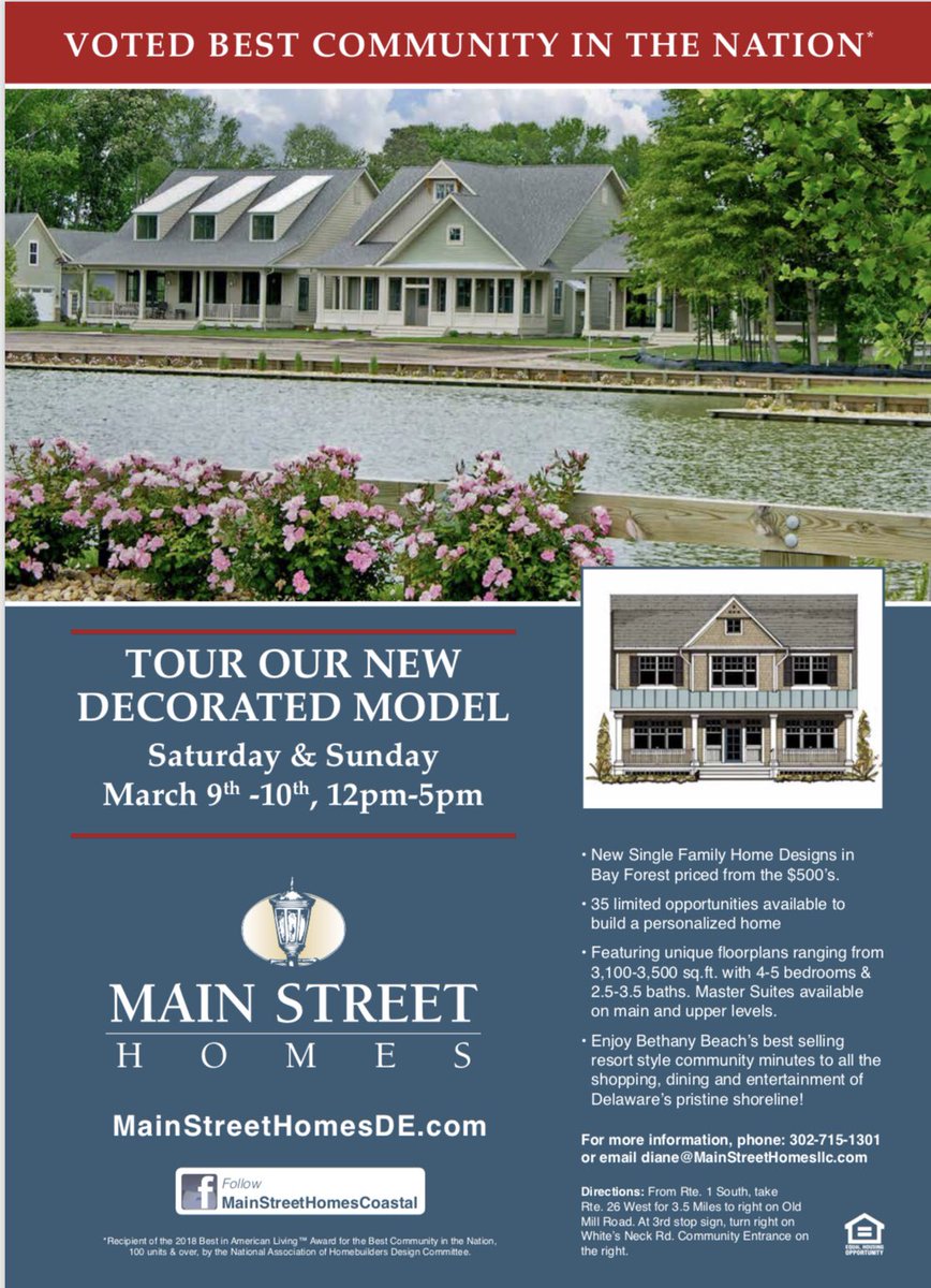BayForestHomes's tweet photo. Check out #MainStreetHomesDE New Decorated Model this weekend, March 9th-10th at #BayForest in #BethanyBeach! https://t.co/tHGBO8aE08