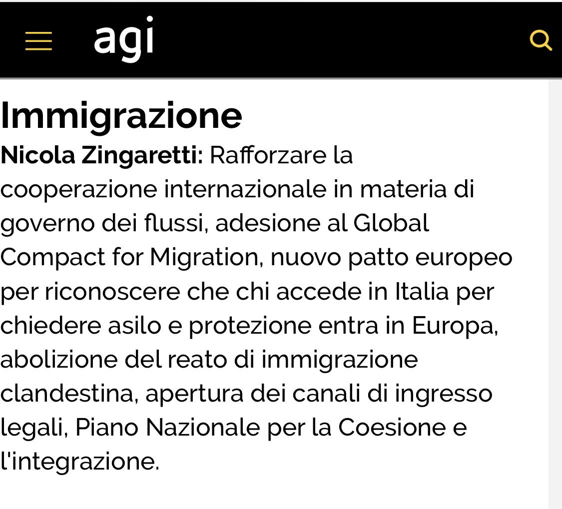 francescatotolo's tweet image. Il programma immigrazione di @nzingaretti:
✔️#IusSoli
✔️sottoscrivere il #GlobalCompactForMigration
✔️abolizione del reato di immigrazione clandestina
✔️più canali di ingresso legali.
Insomma, il #PD cambia il segretario ma non la volontà di estinguersi.