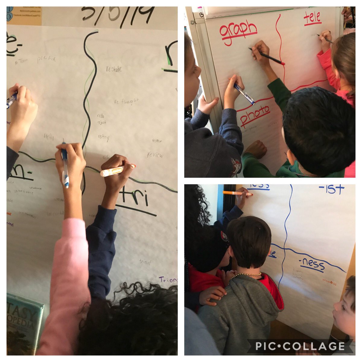 Colemans_Crew's tweet photo. Another EFFECTIVE (&amp; low prep, high yield) lesson involving chart paper, a ✏️, and our 🧠! Loved hearing the conversations happening around Greek/Latin affixes and roots! @WilsonCreekES #fourthgrade #wces #fourthgraderocks https://t.co/J3XoU5U6Eu