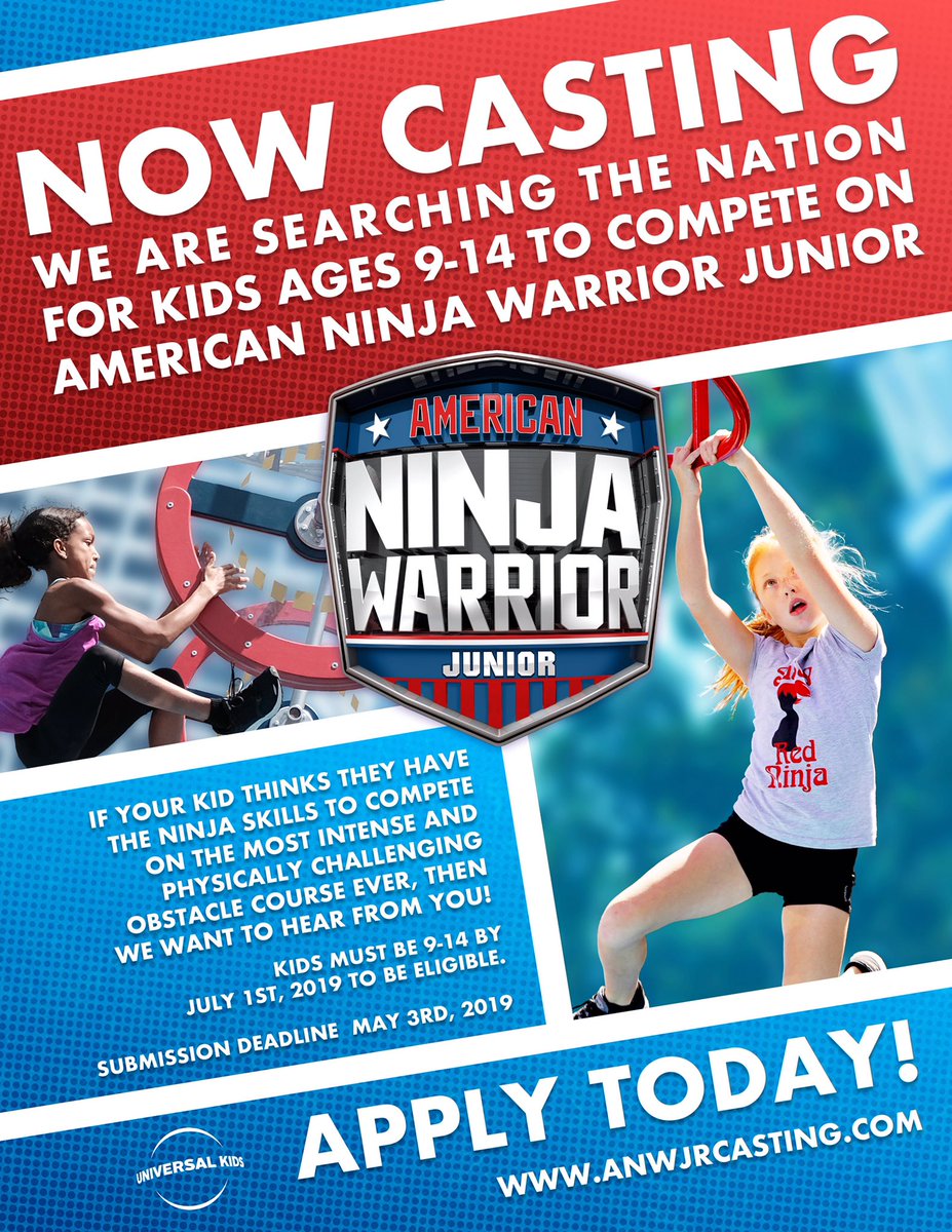 owk2014's tweet photo. Yes! Season 2 is coming! Now casting for American Ninja Warrior Junior! Yay!! #anwjr #anwjrcasting #obstaclewarriorkids https://t.co/4TZPd8Fi8U