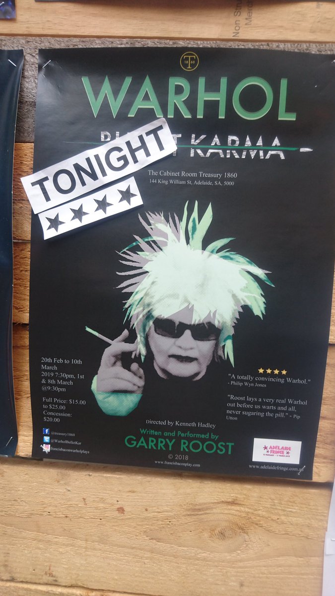 π π π π 1/2
TONIGHT at #Treasury1860 7:30pm @ADLfringe
"If you like theatre in a literary key, youβll enjoy Roostβs 60 minutes of fame." -Steve Davies The Adelaide Show Pod
#Adelaidefringe #Warhol #Theatre #WarholBulletkarma
https://t.co/AJ2bHQFTTG https://t.co/1bUcr3RKa6