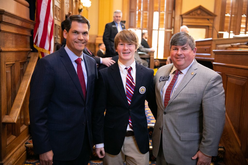 mwseward's tweet photo. Super proud of this young man today. He served as a Page for the day for the Georgia State Senate. Jordan is pictured with Lt. Governor Geoff Duncan and our very own Senator Larry Walker. #perryhighschoolfreshman #gastatesenate #page432 #27thlegislativeday #jordanharrisonlee https://t.co/yWoIniVTTh