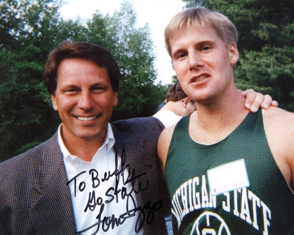 BuffPage's tweet photo. Coach Izzo and I 24 years ago. @CarltonAValenti @CoachFinamore @MSU_Basketball @BankHoops @scoopIPS @PrepHoopsTV @PrepHoopsMI #MarchMadness https://t.co/zNQ1LVk34R