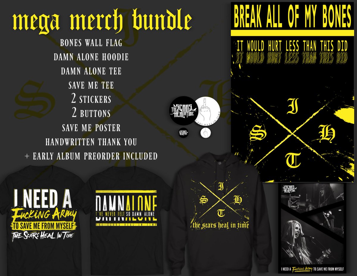 New merch! Have you grabbed your bundle yet? We’ll be shipping out a free copy of the new album when it’s finished to everyone who places a merch order!

ThescarsHealintime.com/merch