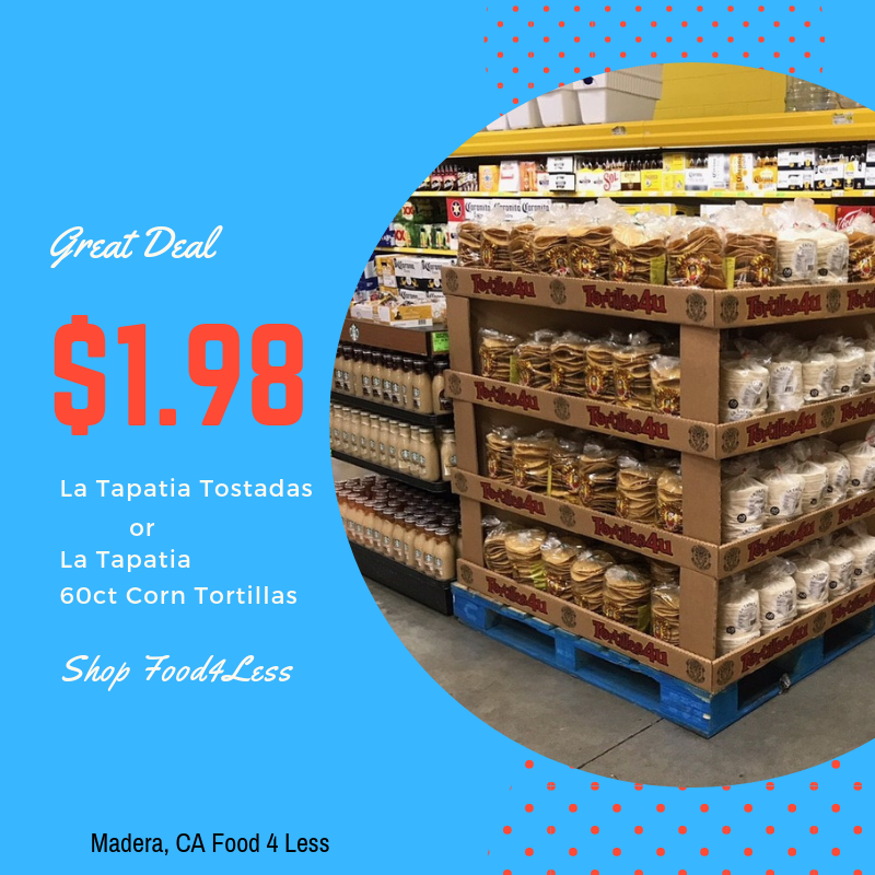 Tortillas4u's tweet photo. Donβt miss this great deal at a local Food 4 Less! $1.98 for La Tapatia 16 ct Gordita, La Tapatia Tostaditas, or 60ct La Tapatia Corn Tortillas. #Tortillas4u #LentWeek https://t.co/bRzUHnISCv