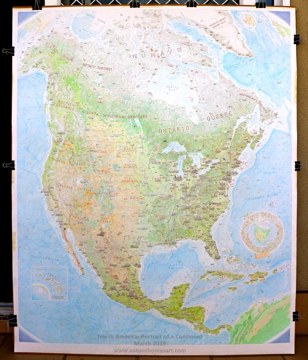 AntonThomasMaps's tweet photo. It is done. I can't believe I'm really able to announce this. But my hand-drawn #map of North America is complete, more than 4 and a half years since it began. I signed it off on Thursday and have been in disbelief ever since. It's a new day my friends 😁 https://t.co/Fwr5VVWOTz