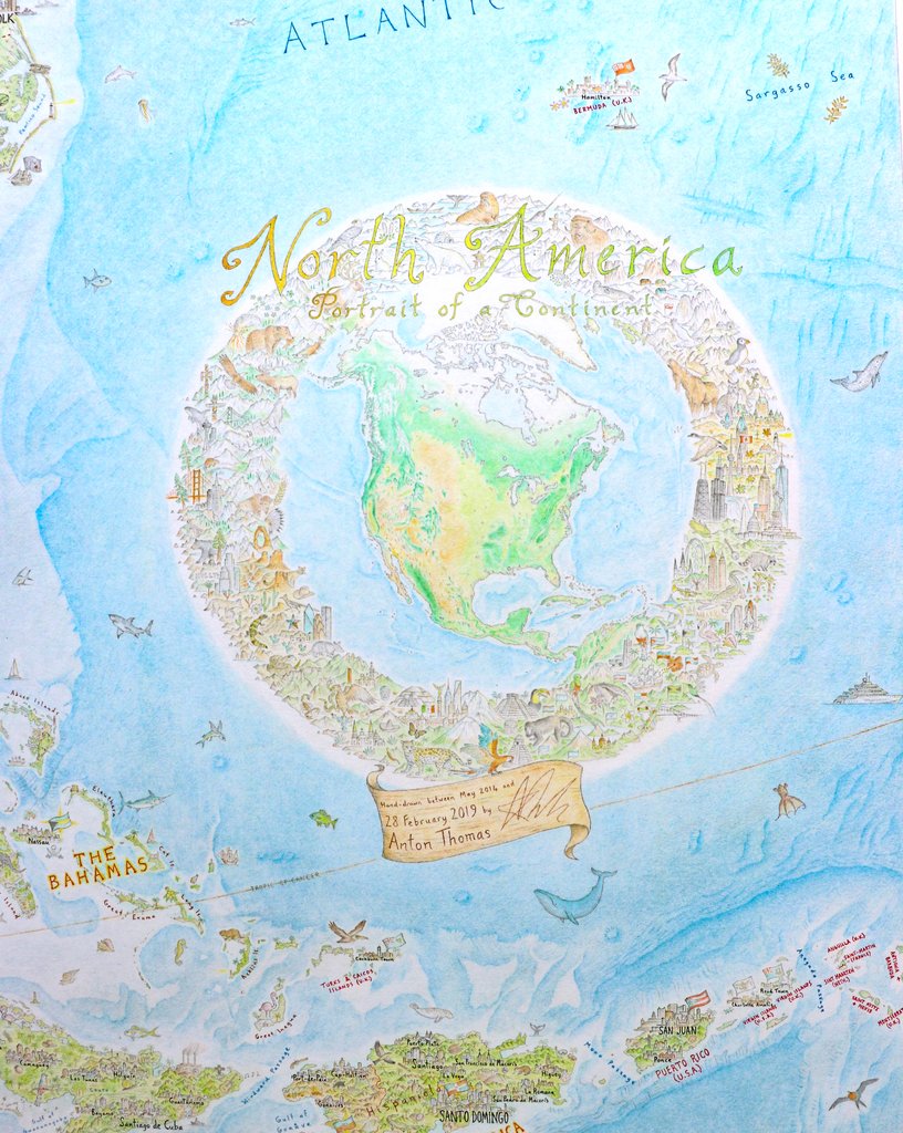 AntonThomasMaps's tweet photo. It is done. I can't believe I'm really able to announce this. But my hand-drawn #map of North America is complete, more than 4 and a half years since it began. I signed it off on Thursday and have been in disbelief ever since. It's a new day my friends 😁 https://t.co/Fwr5VVWOTz